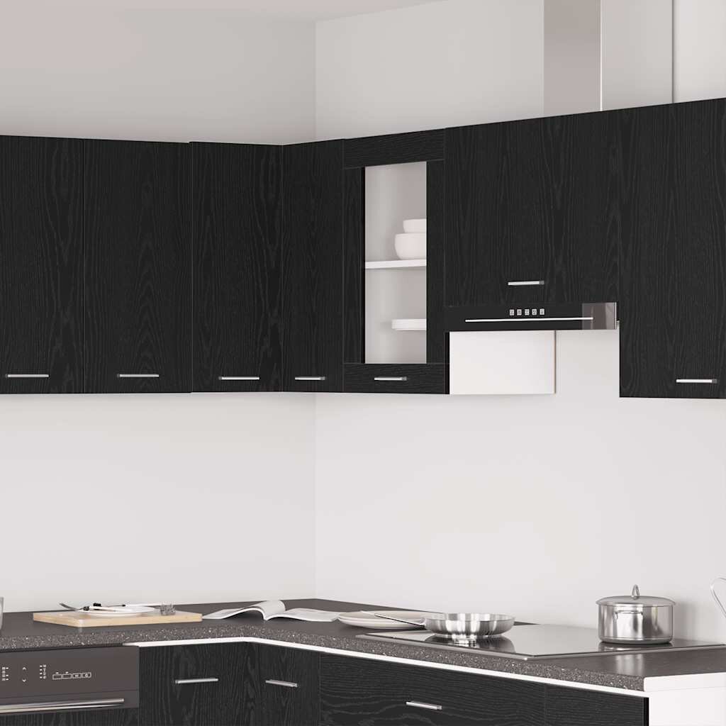 vidaXL Висящ стъклен шкаф черен дъб 40x31x60 см инженерно дърво