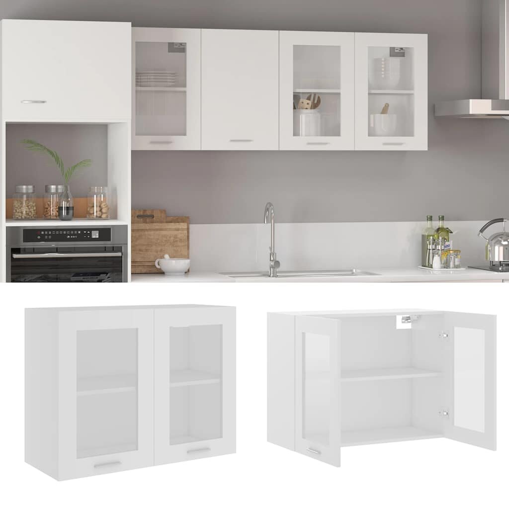 vidaXL Висящ стъклен шкаф "Lyon" бял 80x31x60 см инженерно дърво