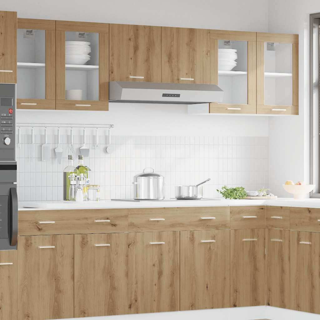 vidaXL Висящ стъклен шкаф "Lyon" дъб Artisan 40x31x60 см инженерно дърво