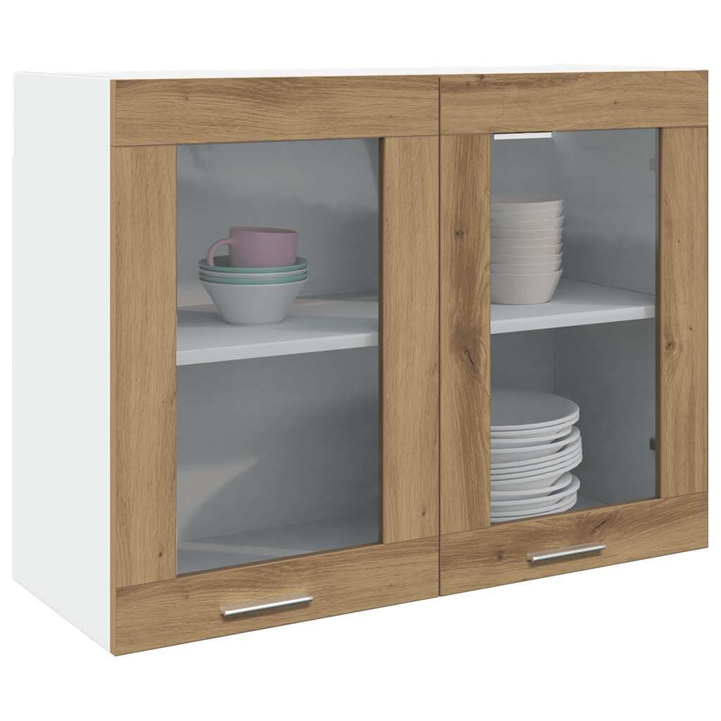 vidaXL Висящ стъклен шкаф "Lyon" дъб Artisan 80x31x60 см инженерно дърво