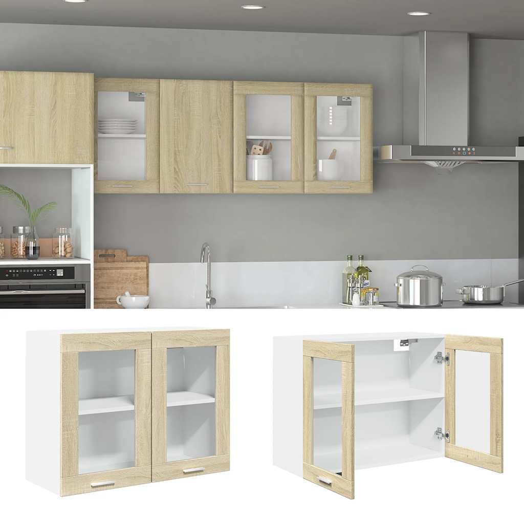 vidaXL Висящ стъклен шкаф "Lyon" дъб сонома 80x31x60 см инженерно дърво