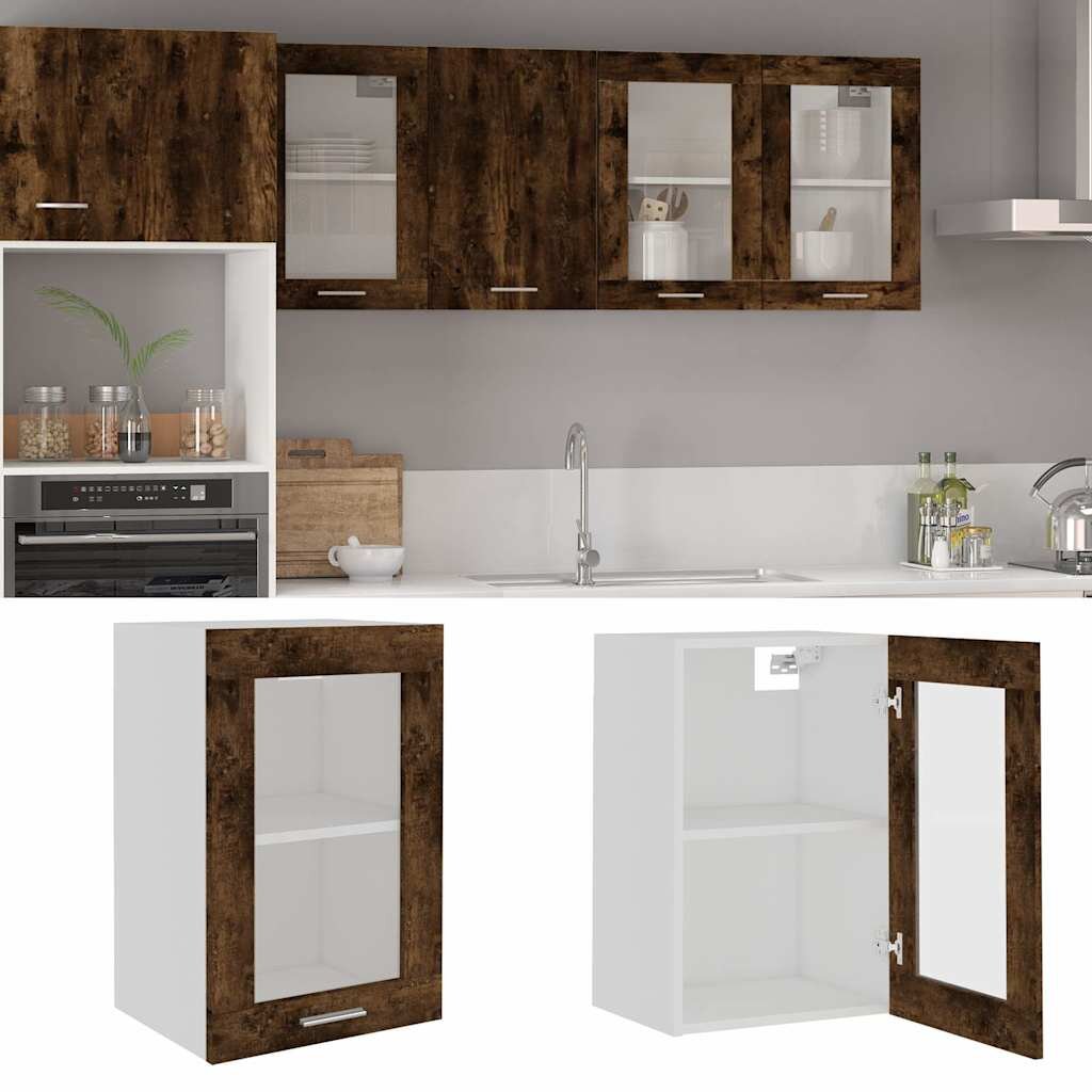 vidaXL Висящ стъклен шкаф "Lyon" опушен дъб 40x31x60 см инженерно дърво