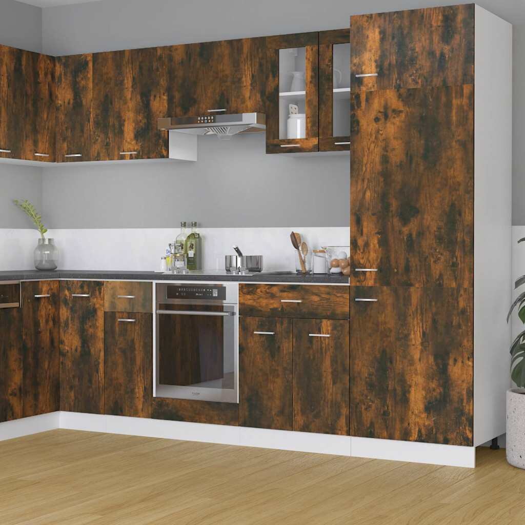 vidaXL Висящ стъклен шкаф "Lyon" опушен дъб 60x31x60 см инженерно дърво