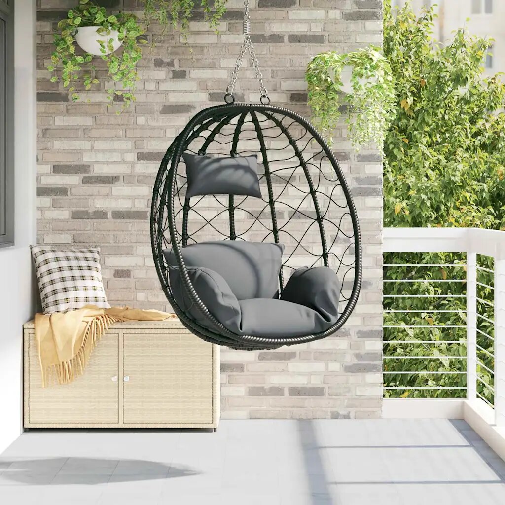 vidaXL Висящ стол яйце полиратан 915 x 545 x 107 см Антрацит