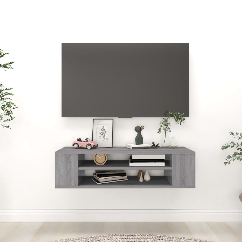 vidaXL Висящ ТВ шкаф сив сонома 100x30x265 см инженерно дърво
