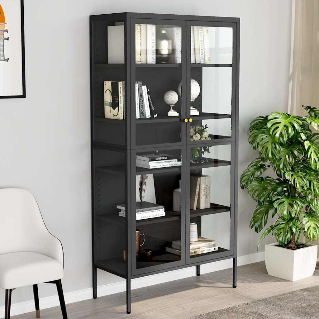 vidaXL Витрина антрацит 90x40x180 см стомана и закалено стъкло