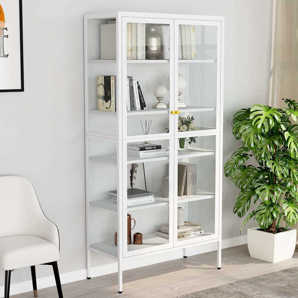 vidaXL Витрина бяла 90x40x180 см стомана и закалено стъкло