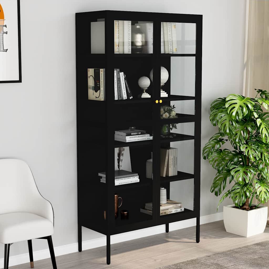 vidaXL Витрина черна 90x40x180 см стомана и закалено стъкло