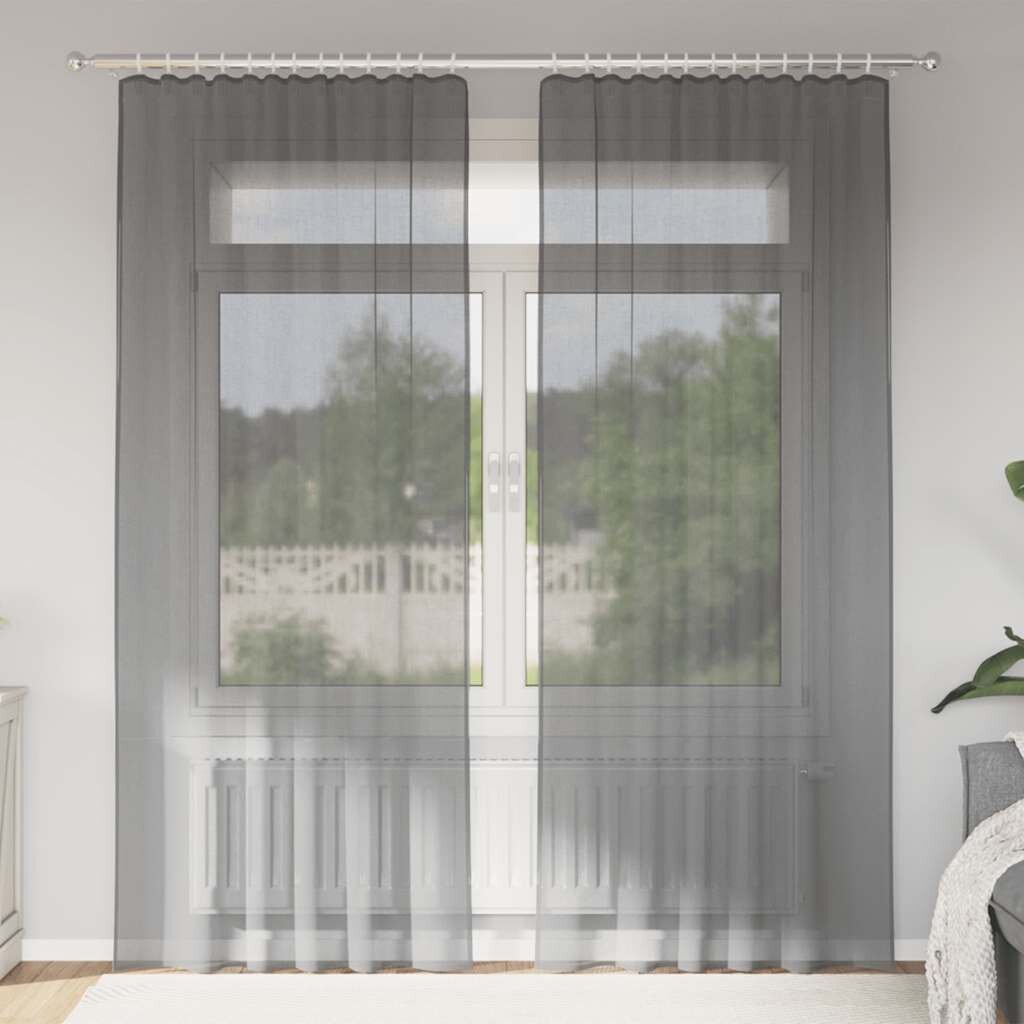 vidaXL Воалирани завеси с джобове за карнизи 2 бр. тъмносиви