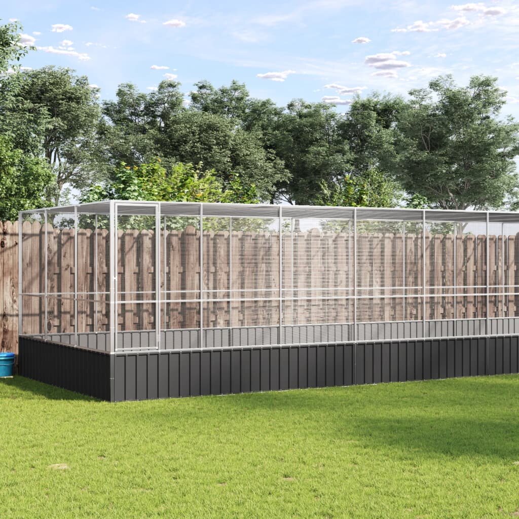 vidaXL Волиера с удължение сребриста 725x307x212 см стомана
