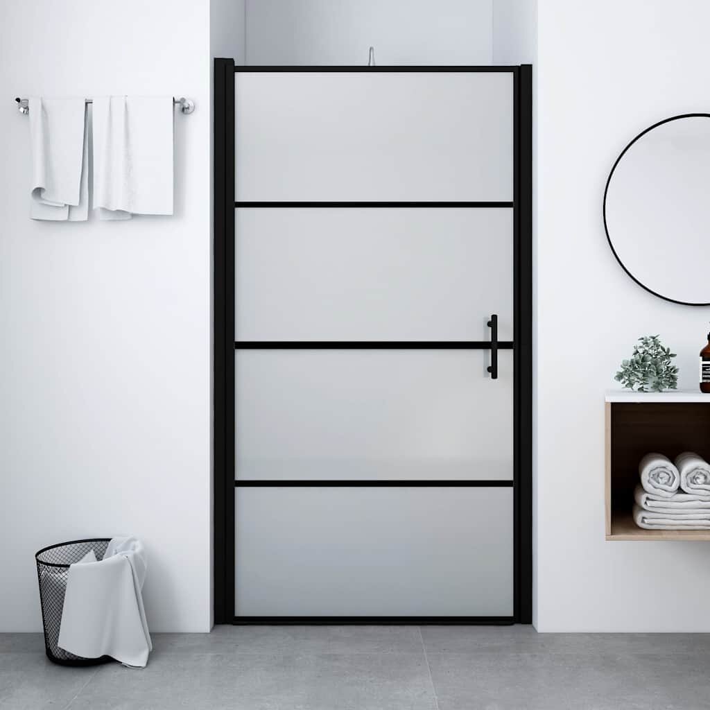 vidaXL Врата за душ матирано закалено стъкло 100x178 см черна