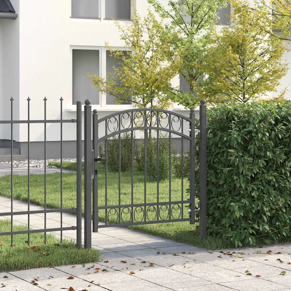 vidaXL Врата за ограда EMMEN 100 x 100 cm Прахово покритие стомана Сив