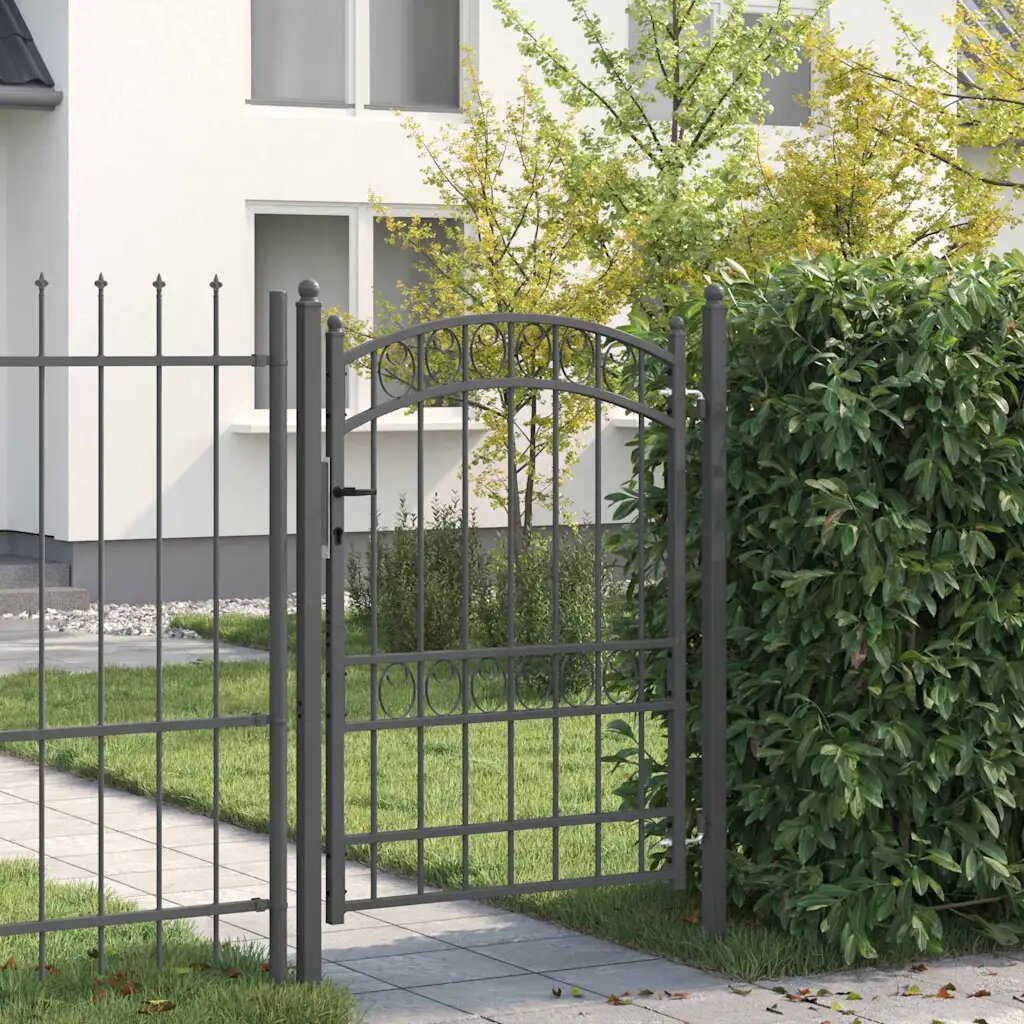 vidaXL Врата за ограда EMMEN 170 х 100 см Прахово покритие стомана Сив