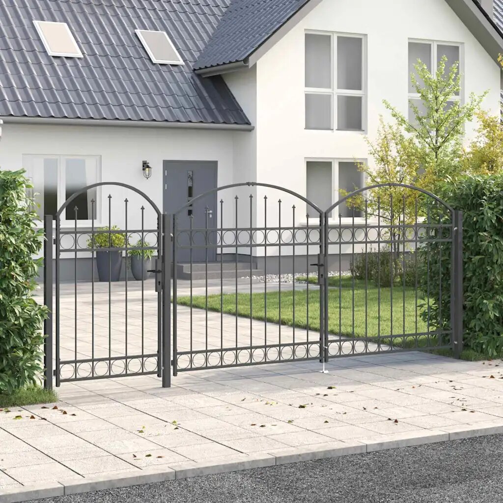 vidaXL Врата за ограда с аркиран връх ASSEN 400 x 100 cm Стомана Сив