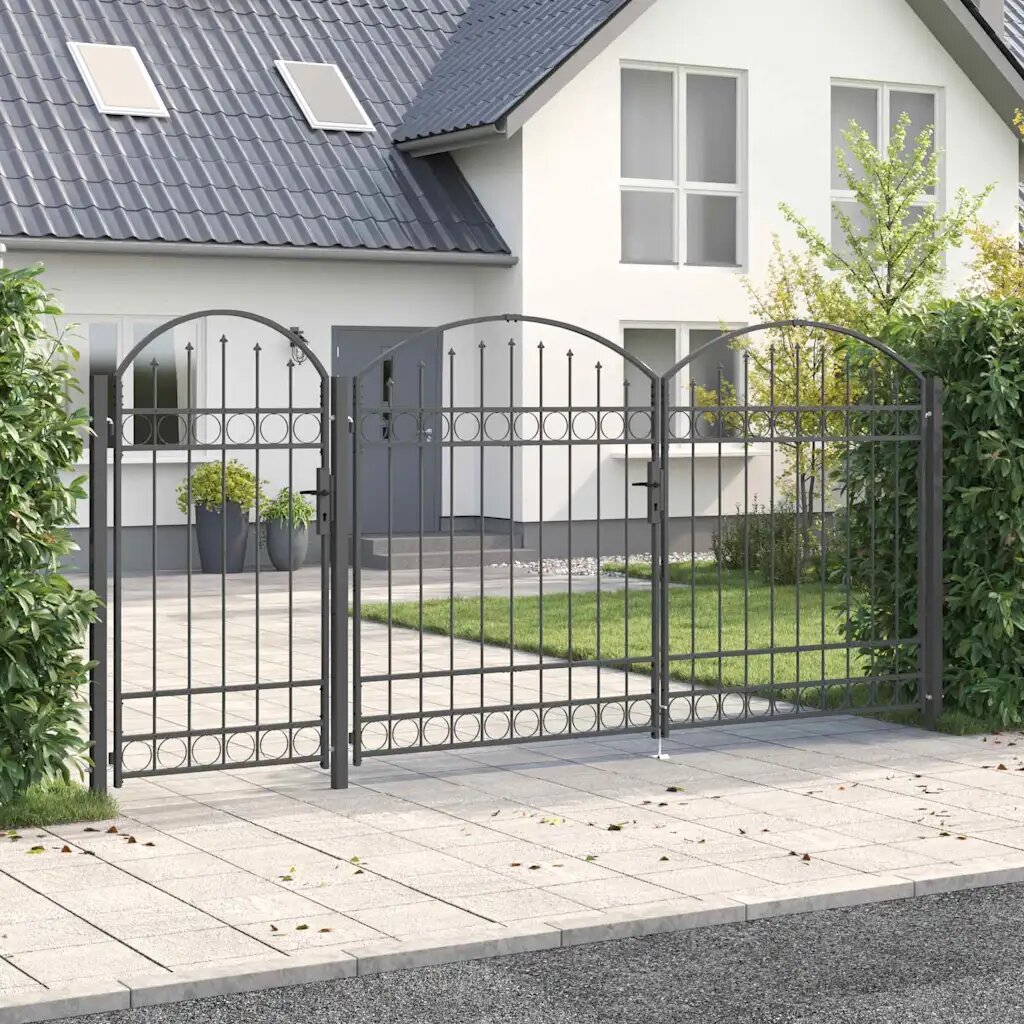vidaXL Врата за ограда с аркиран връх ASSEN 400 x 125 cm Стомана Сив
