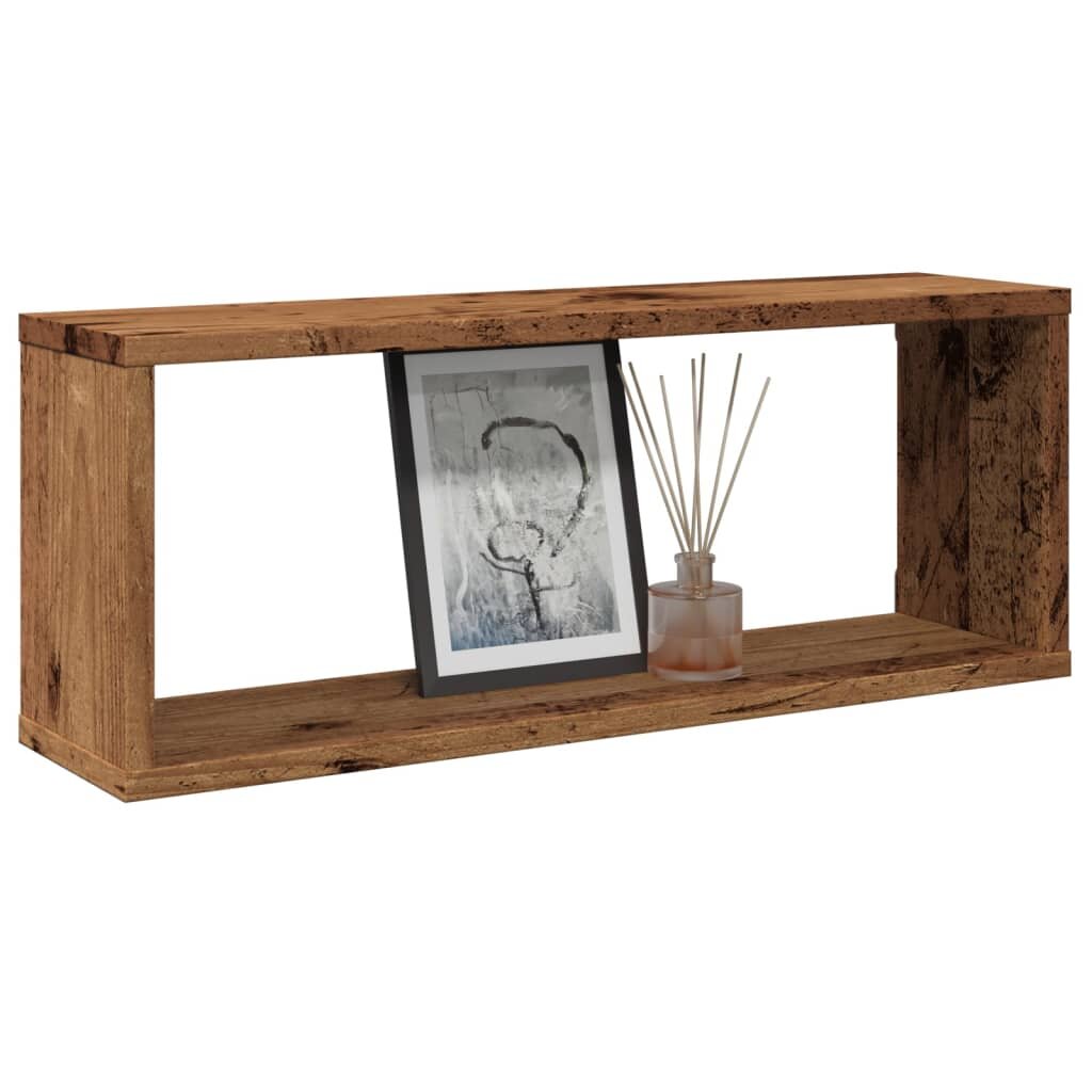 vidaXL Wall Cube Shelves 2 бр. старо дърво 60x15x23 cm