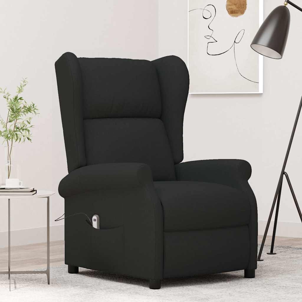 vidaXL Wingback електрически реклайнер стол черен текстил