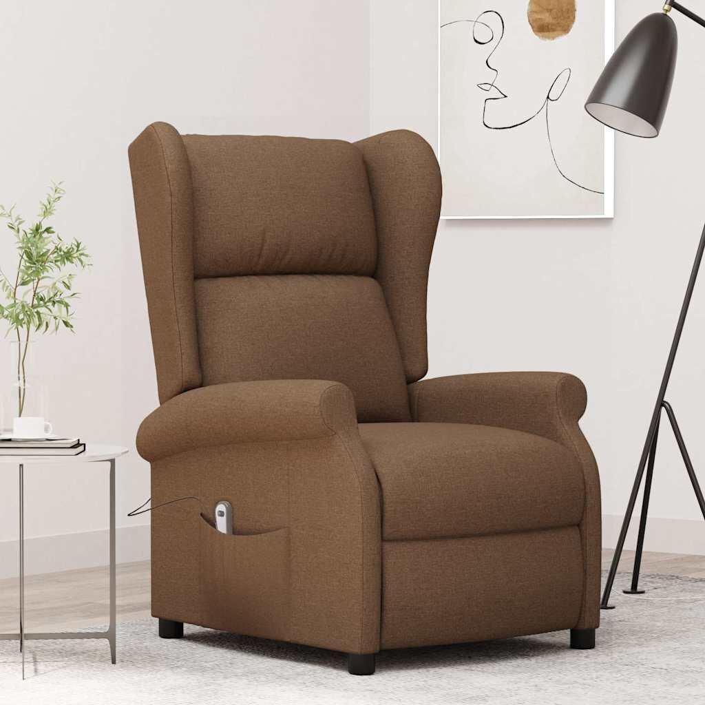 vidaXL Wingback електрически реклайнер стол кафяви текстил