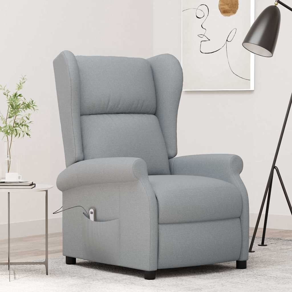 vidaXL Wingback електрически реклайнер стол светлосив текстил
