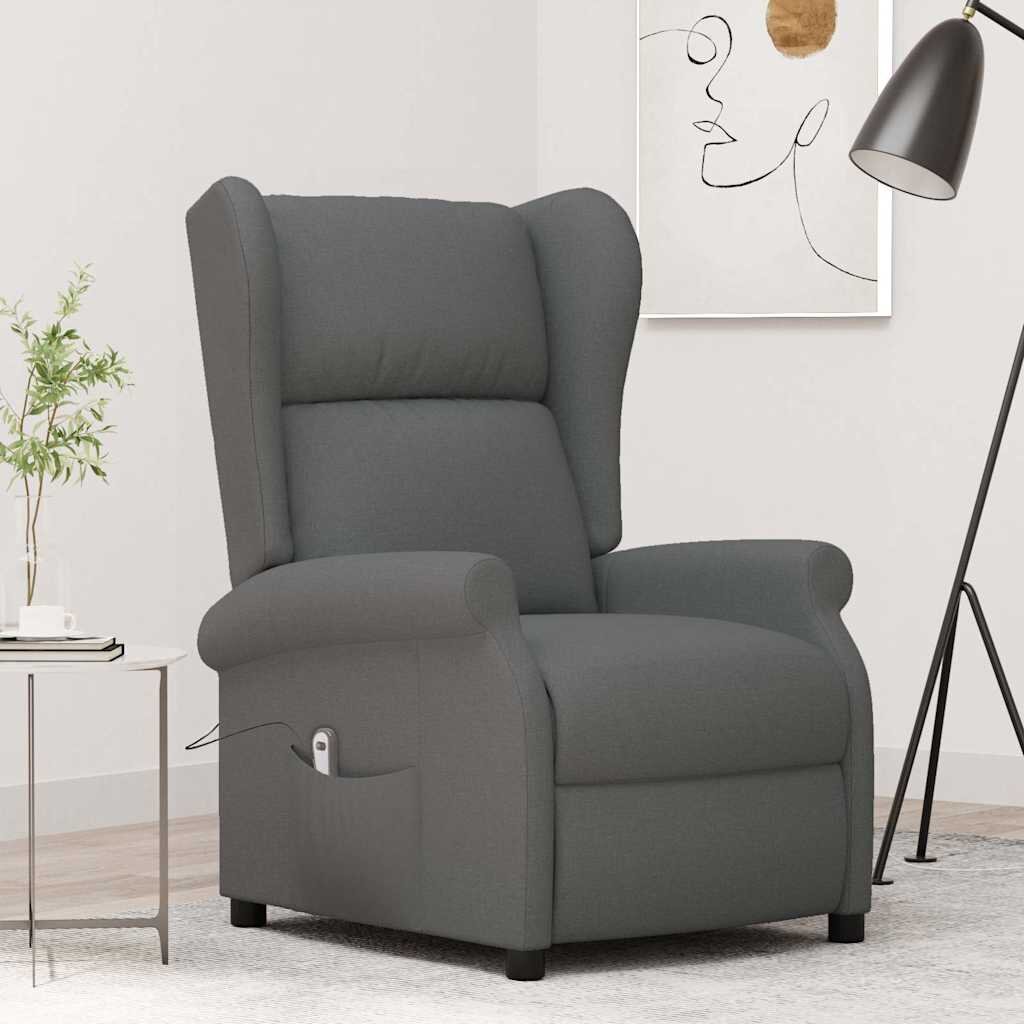 vidaXL Wingback електрически реклайнер стол тъмносив текстил