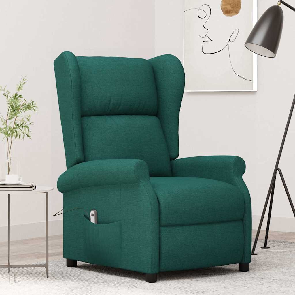 vidaXL Wingback електрически реклайнер стол тъмнозелена текстил