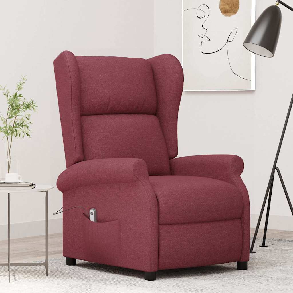 vidaXL Wingback електрически реклайнер стол виненочервен текстил