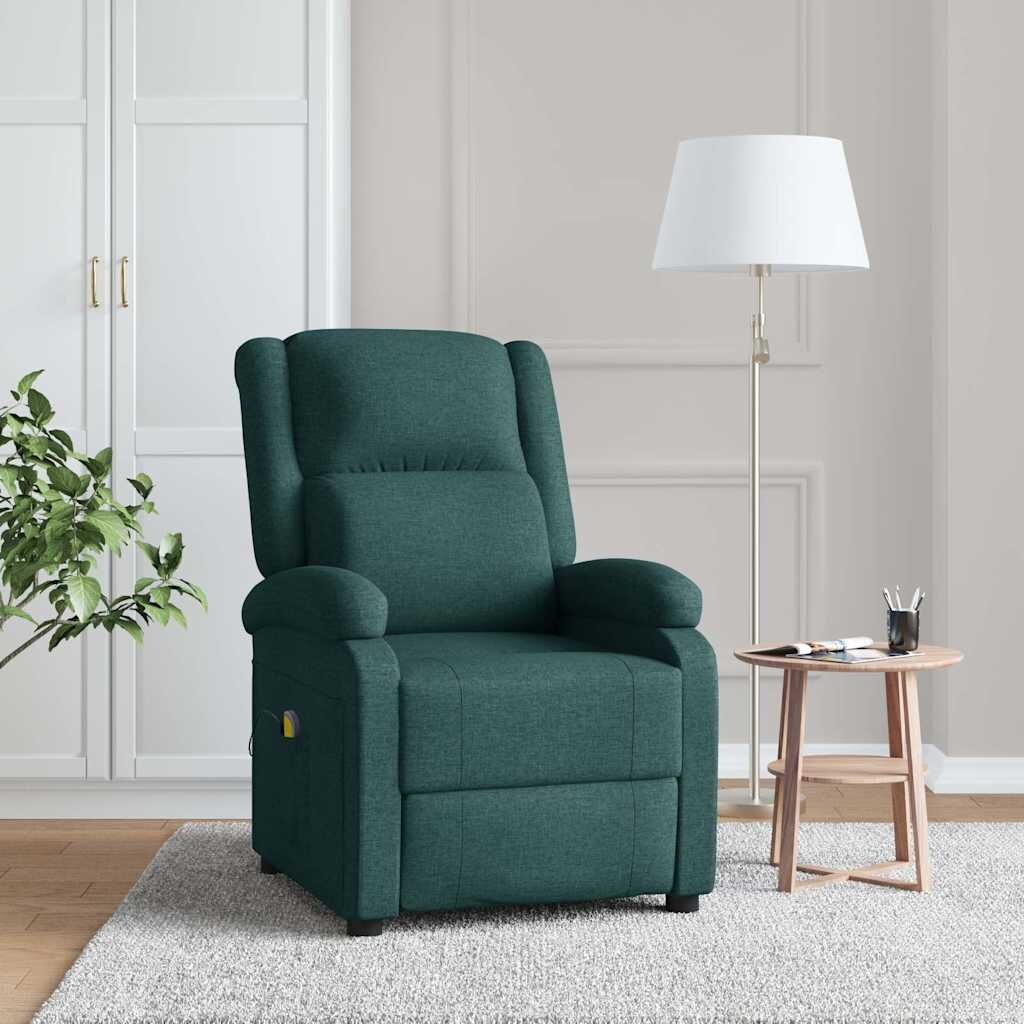 vidaXL Wingback масажен стол тъмнозелен текстил