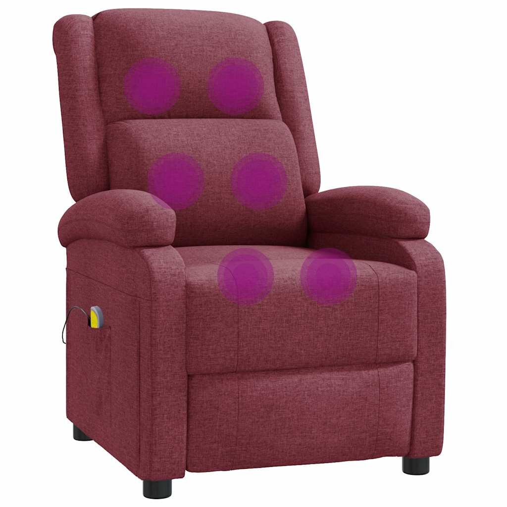 vidaXL Wingback масажен стол виненочервен текстил