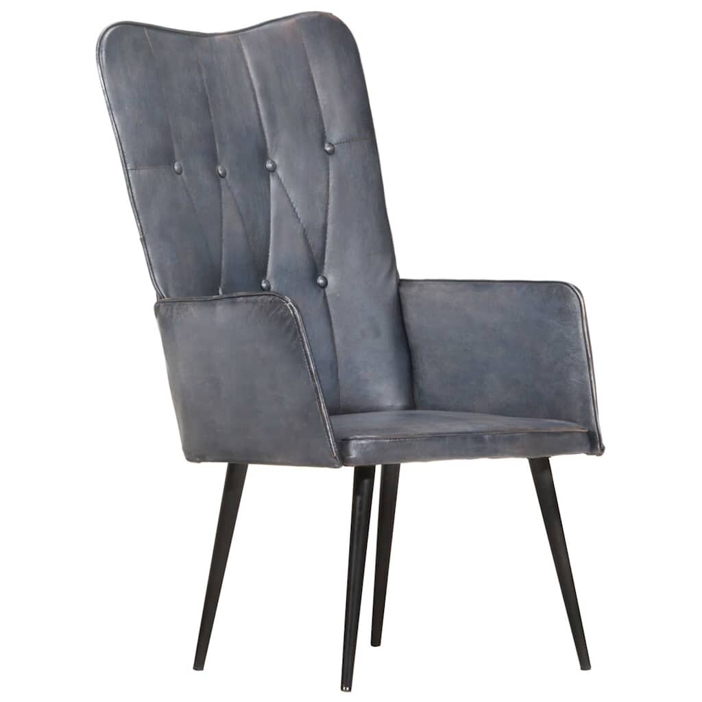 vidaXL Wingback стол сив естествена кожа