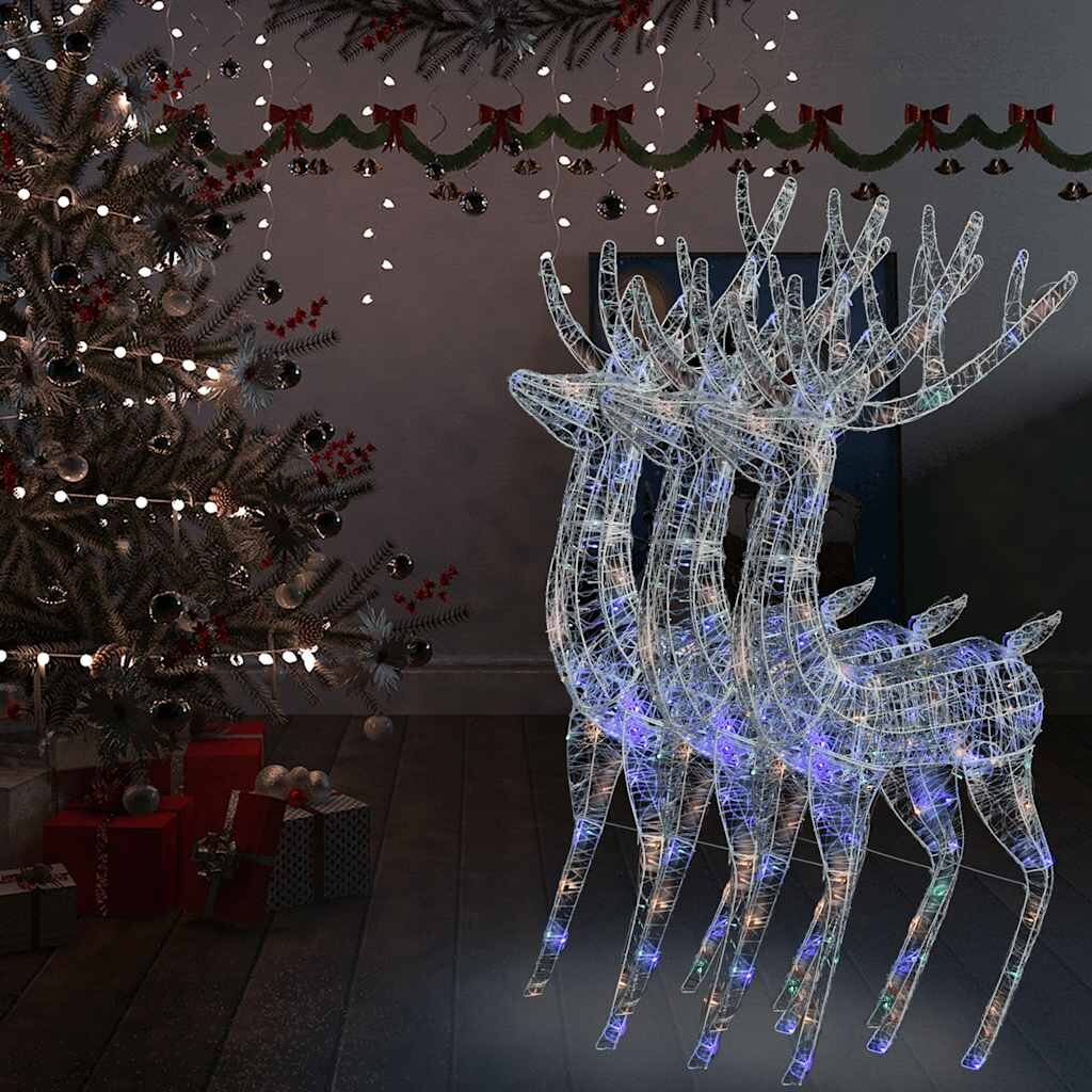 vidaXL XXL Акрилни коледни елени 250 LED 3 бр 180 см многоцветни