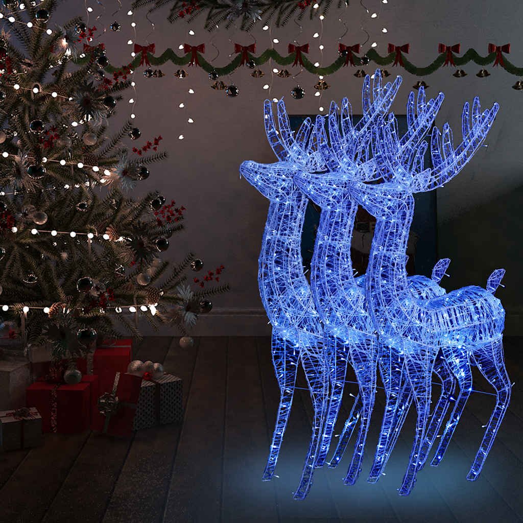 vidaXL XXL Акрилни коледни елени 250 LED 3 бр 180 см сини