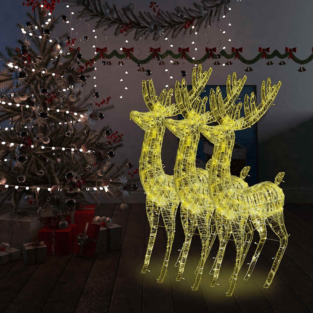vidaXL XXL Акрилни коледни елени 250 LED 3 бр 180 см топло бяло