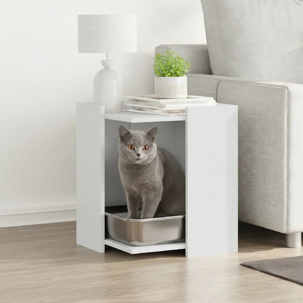 vidaXL Заграждение за котешка тоалетна бял 42x42x51 см инженерно дърво