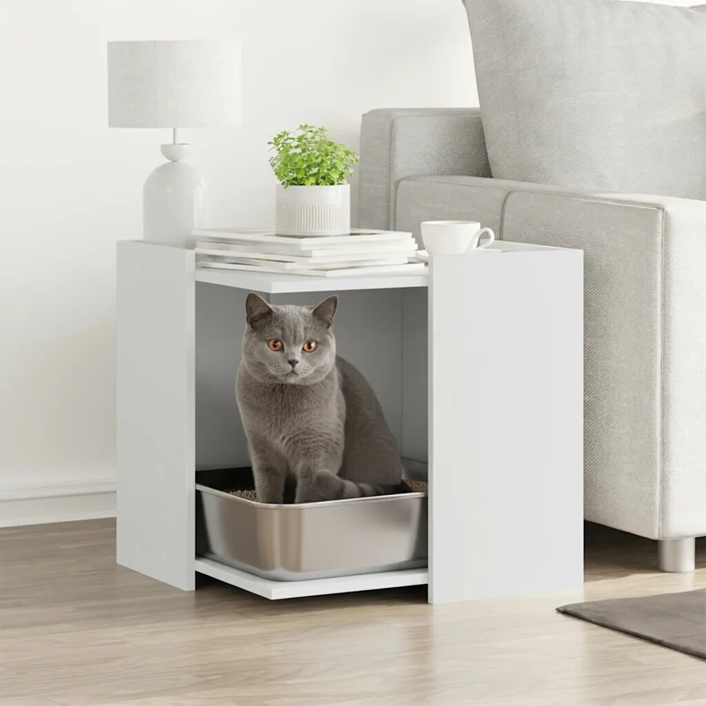 vidaXL Заграждение за котешка тоалетна бял 53x53x51 см инженерно дърво