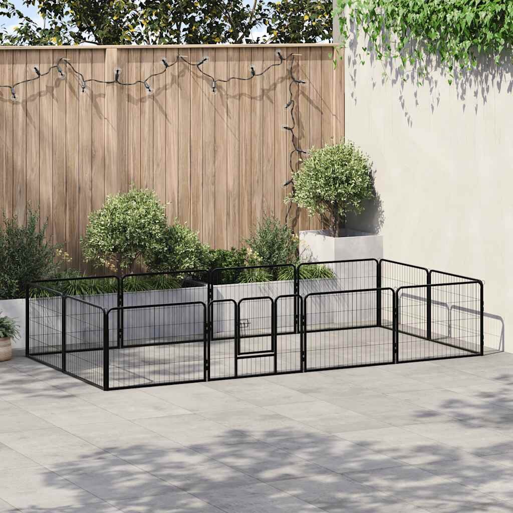 vidaXL Заграждение за куче 12 панела стомана 80x60 см черно