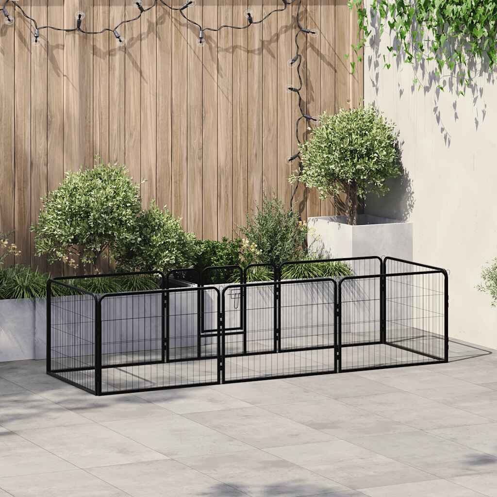 vidaXL Заграждение за куче 8 панела стомана 60x80 см черно