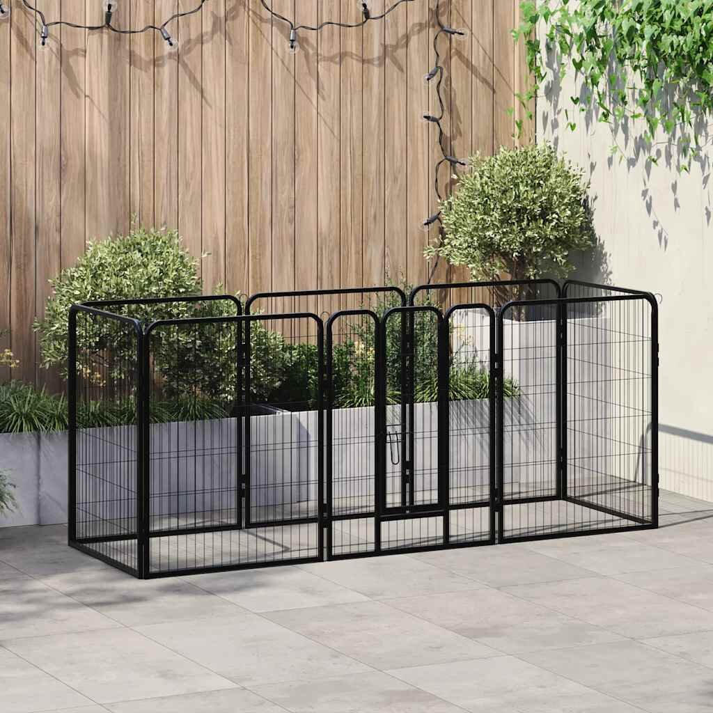 vidaXL Заграждение за куче 8 панела стомана 80x100 см черно