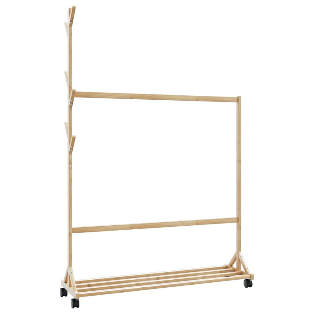 vidaXL Закачалка за дрехи с куки и колелца 100x35x157 см бамбук