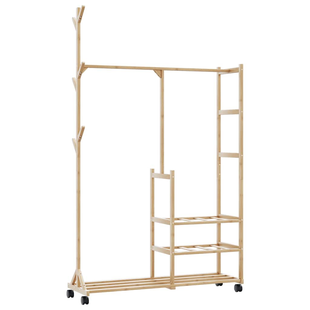 vidaXL Закачалка за дрехи с рафтове и колелца 100x38x1755 см бамбук