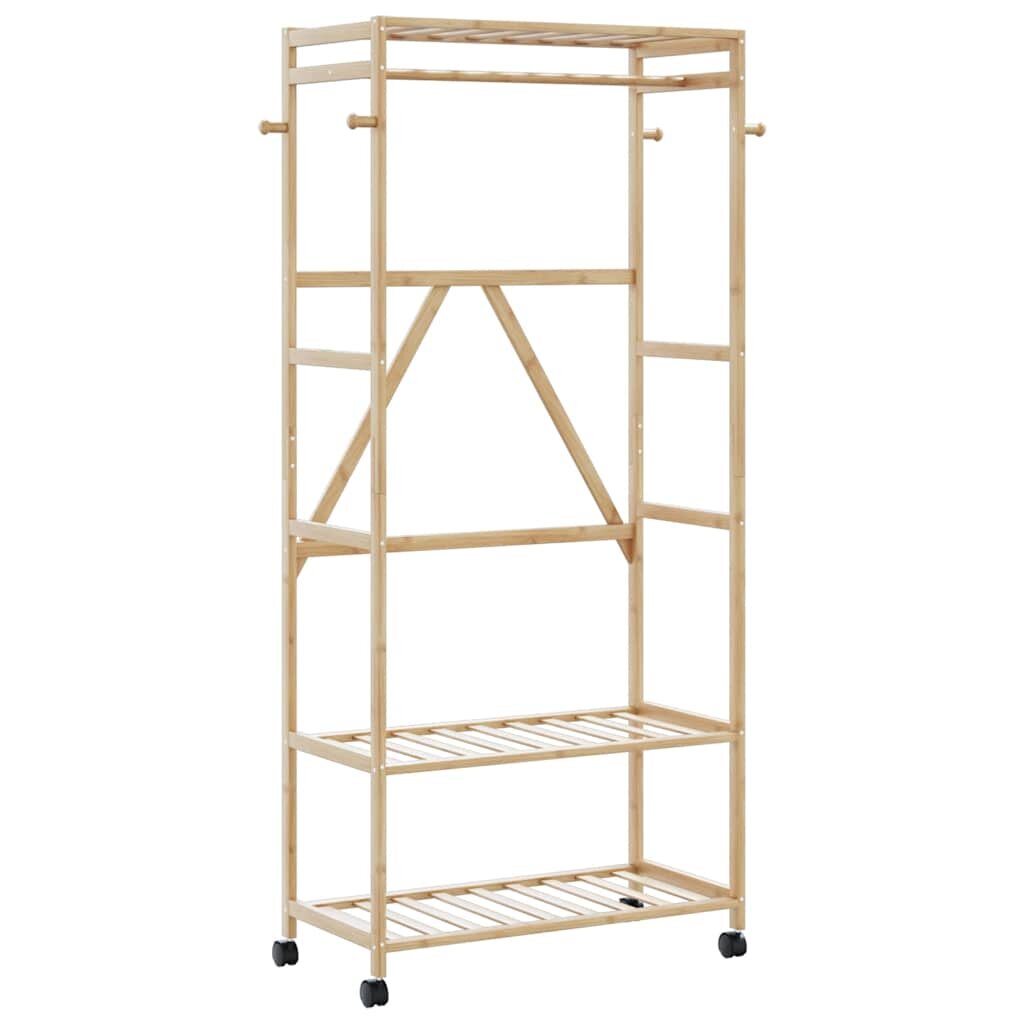 vidaXL Закачалка за дрехи с рафтове и колелца 90x40x1795 см бамбук