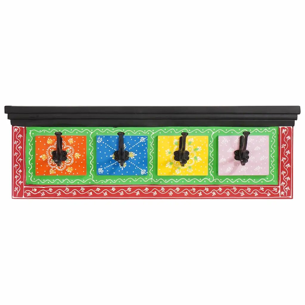 vidaXL Закачалка за палта Черно 80 x 25 x 2 cm Солидно мангово дърво