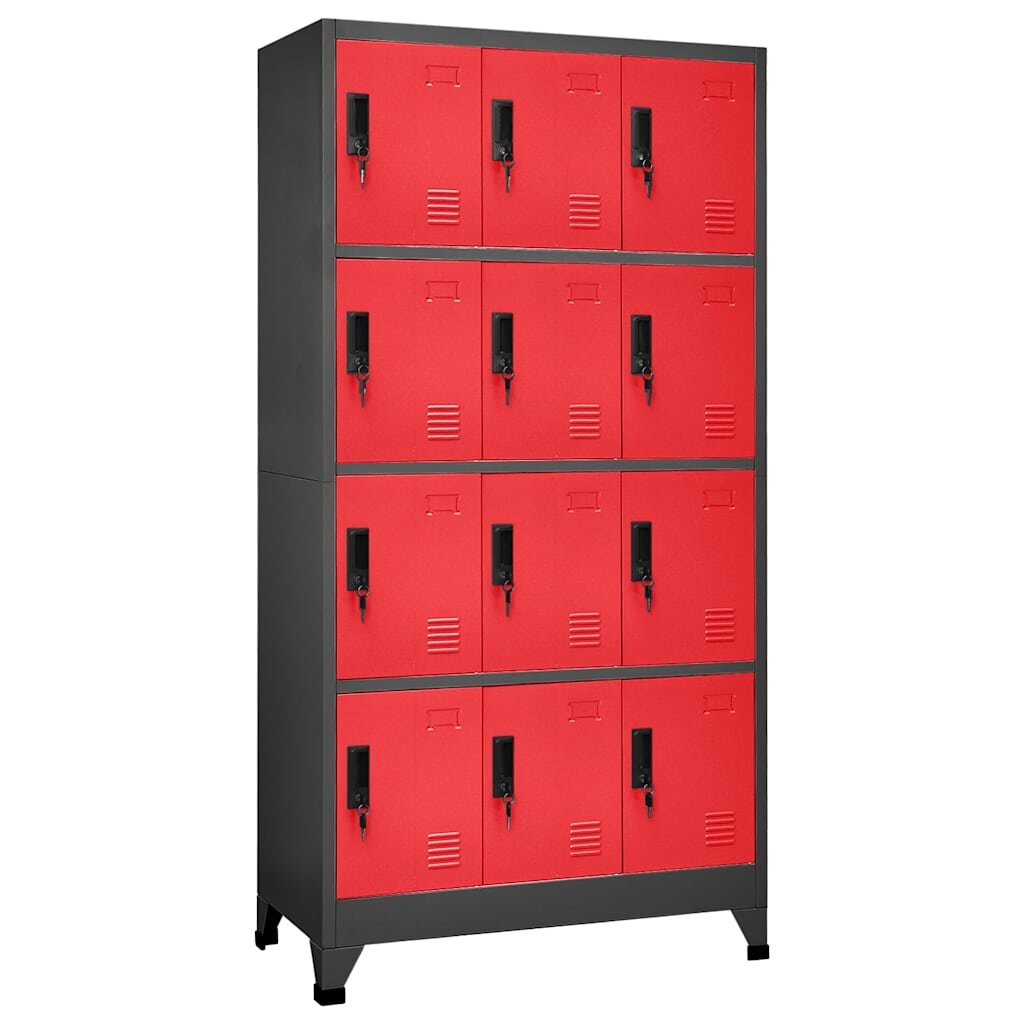 vidaXL Заключващ се шкаф антрацит и червено 90x45x180 см стомана
