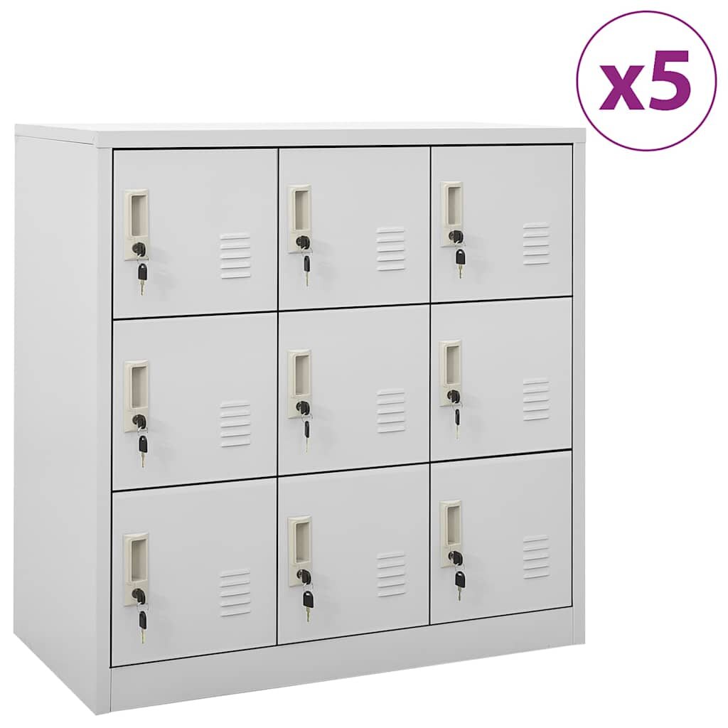 vidaXL Заключващи се шкафове 5 бр светлосиви 90x45x925 см стомана