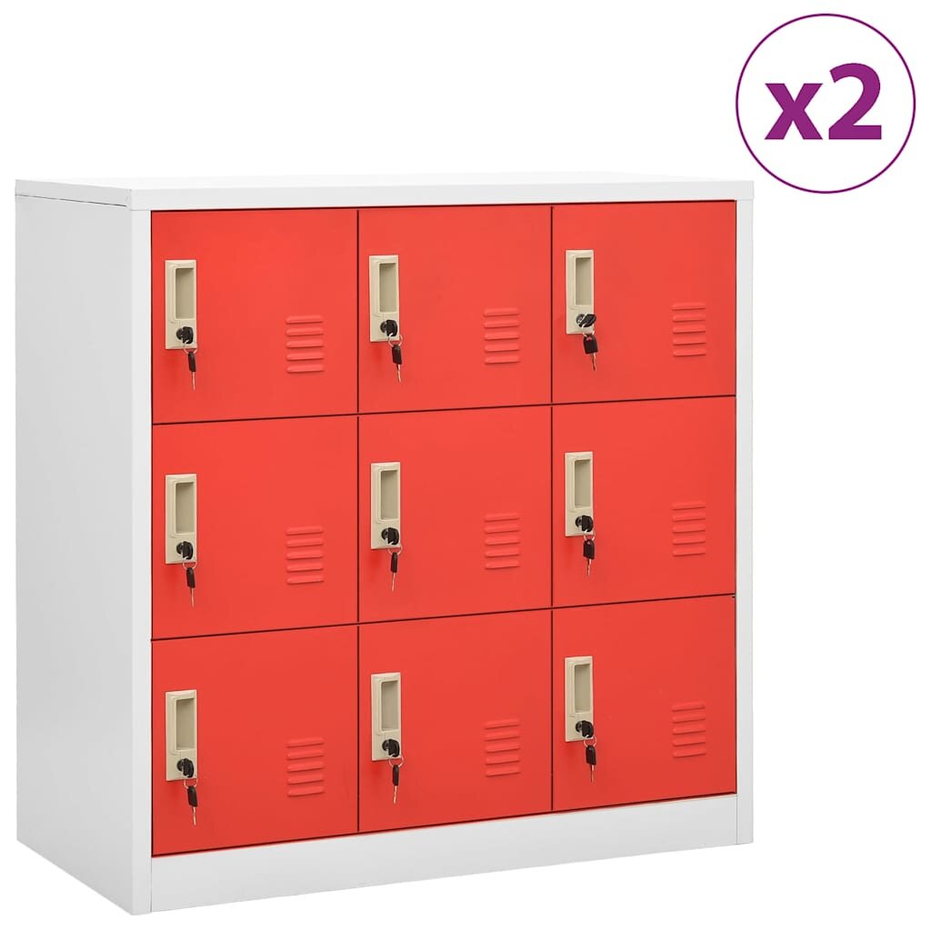 vidaXL Заключващи шкафове 2 бр светлосиво/червено 90x45x925см стомана