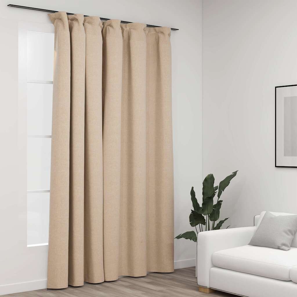 vidaXL Затъмняваща завеса с куки имитираща лен бежова 290x245 см