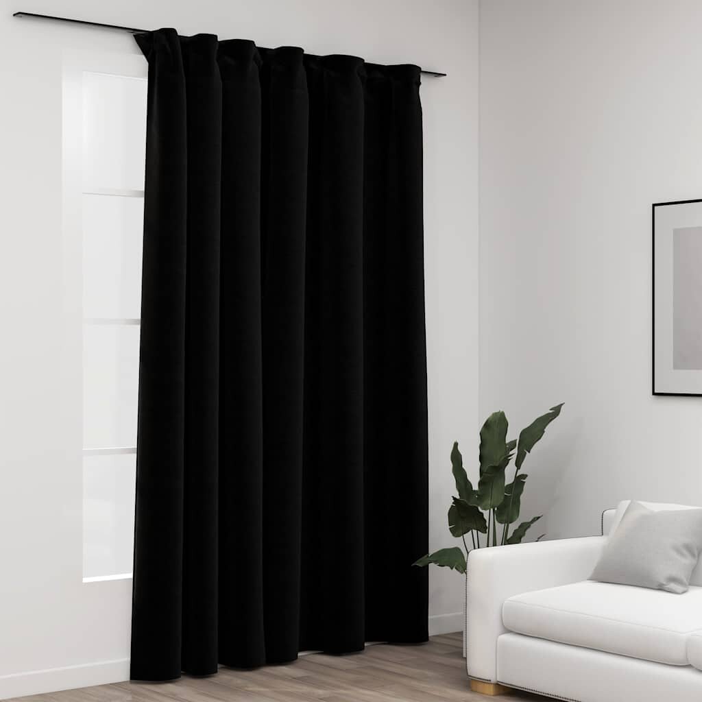 vidaXL Затъмняваща завеса с куки имитираща лен черна 290x245 см