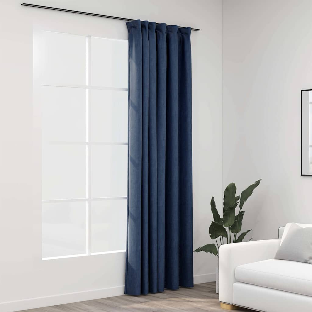 vidaXL Затъмняваща завеса с куки имитираща лен синя 290x245 см