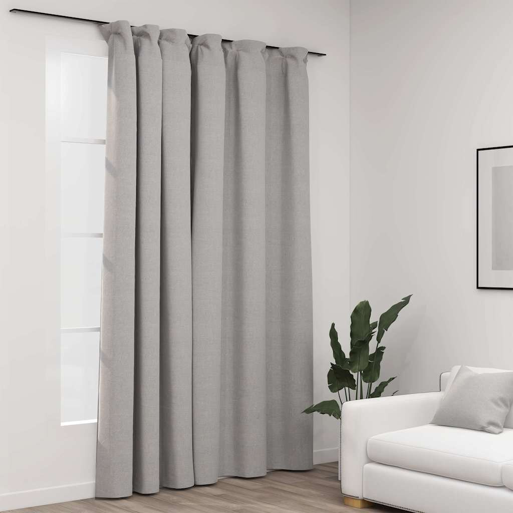 vidaXL Затъмняваща завеса с куки имитираща лен сив 290x245 см