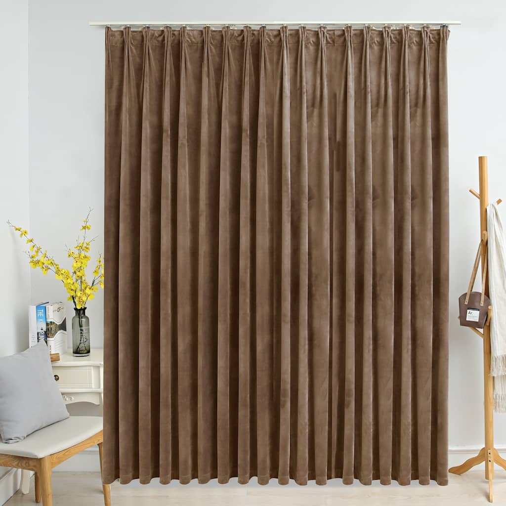 vidaXL Затъмняваща завеса с куки кадифе бежова 290x245 см