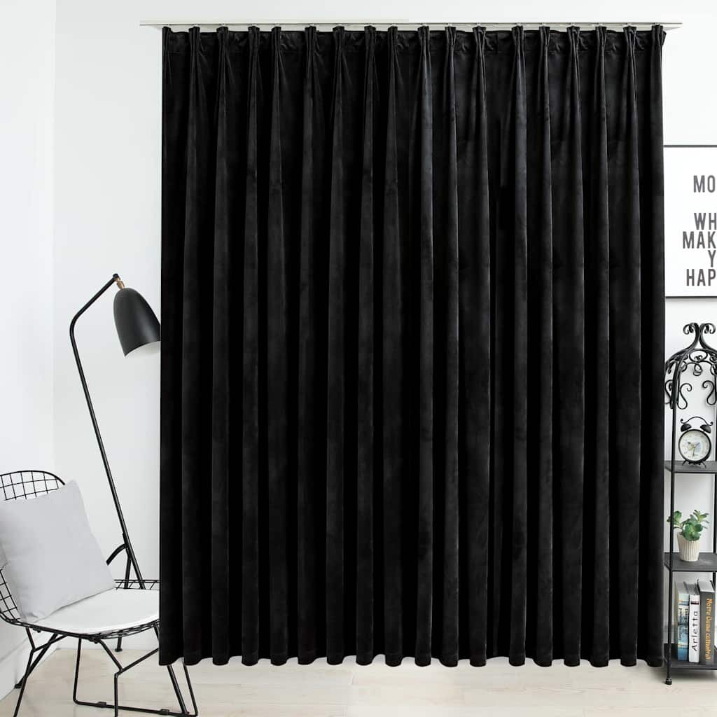 vidaXL Затъмняваща завеса с куки кадифе черна 290x245 см